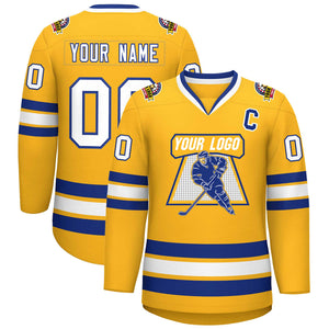 Custom Gold White-Royal Classic Style Hockey Jersey