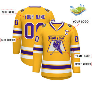 Maillot de hockey de style classique personnalisé or violet-blanc