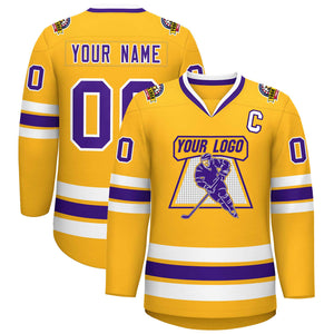 Maillot de hockey de style classique personnalisé or violet-blanc