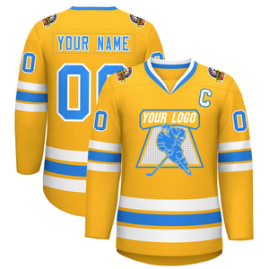 Custom Gold Powder Blue-White Classic Style Hockey Jersey