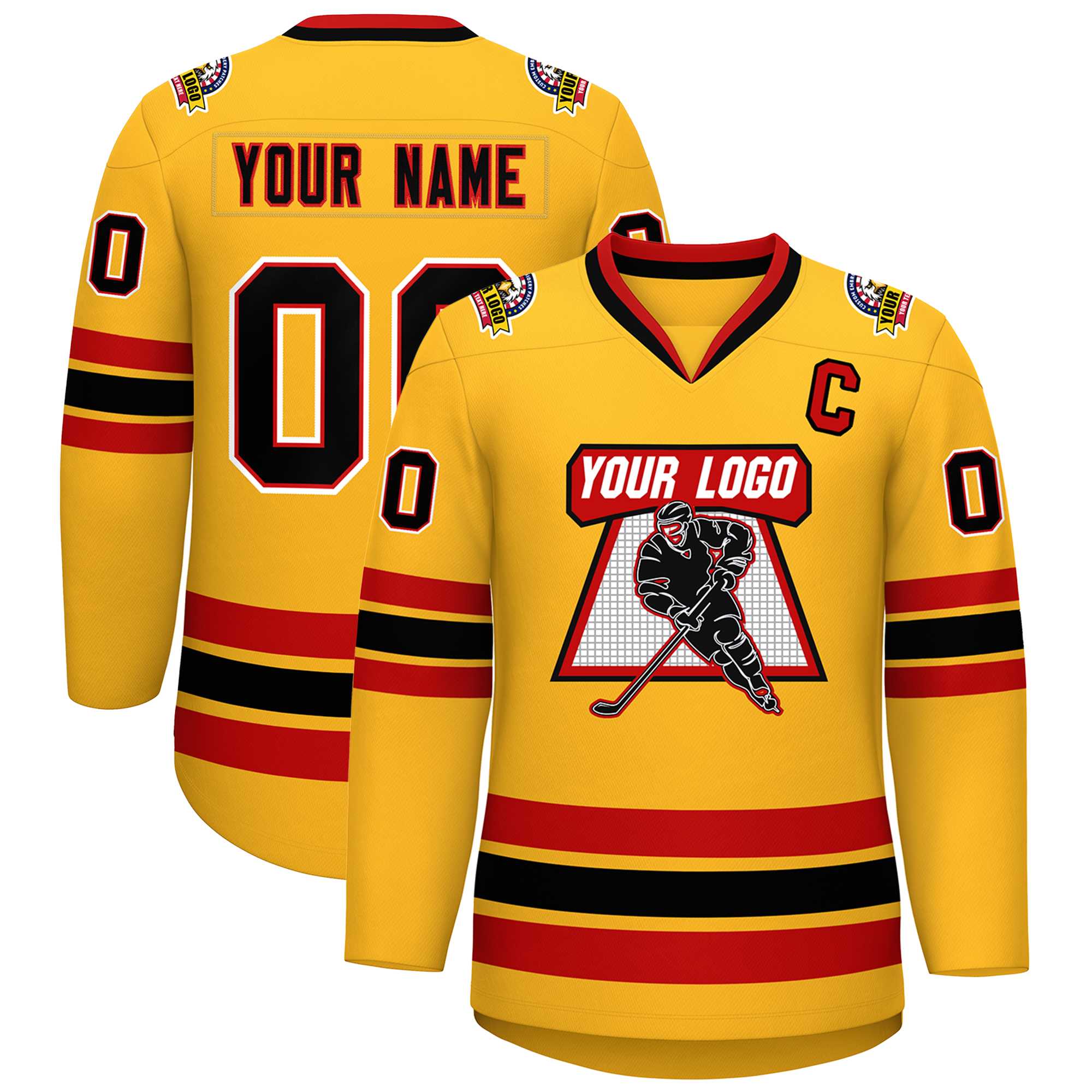 Custom Gold Black Red-White Classic Style Hockey Jersey