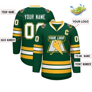 Custom Green White Green-Gold Classic Style Hockey Jersey