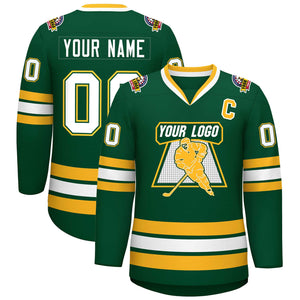 Custom Green White Green-Gold Classic Style Hockey Jersey