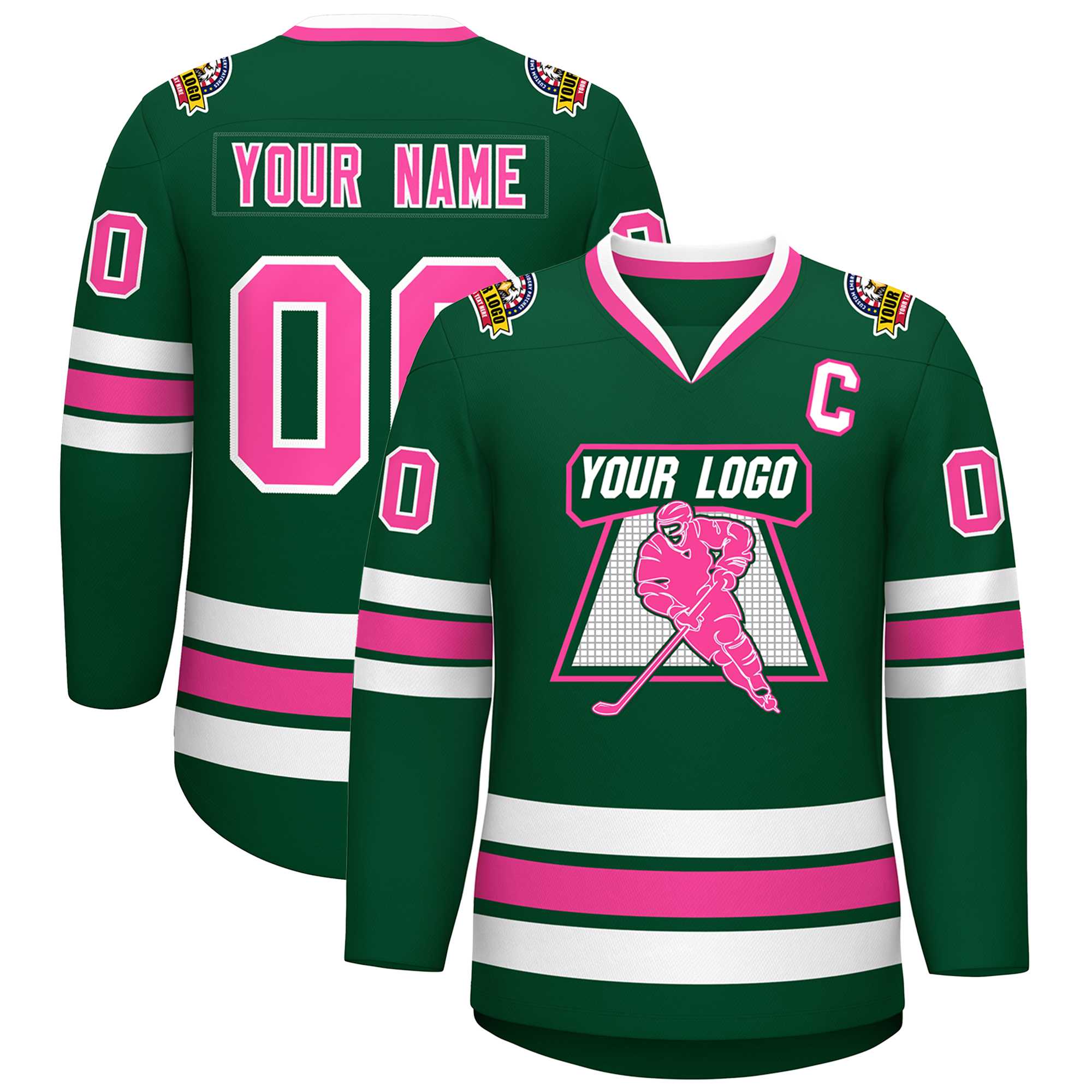 Maillot de hockey de style classique vert rose-blanc personnalisé