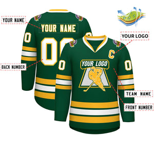 Custom Green White-Gold Classic Style Hockey Jersey