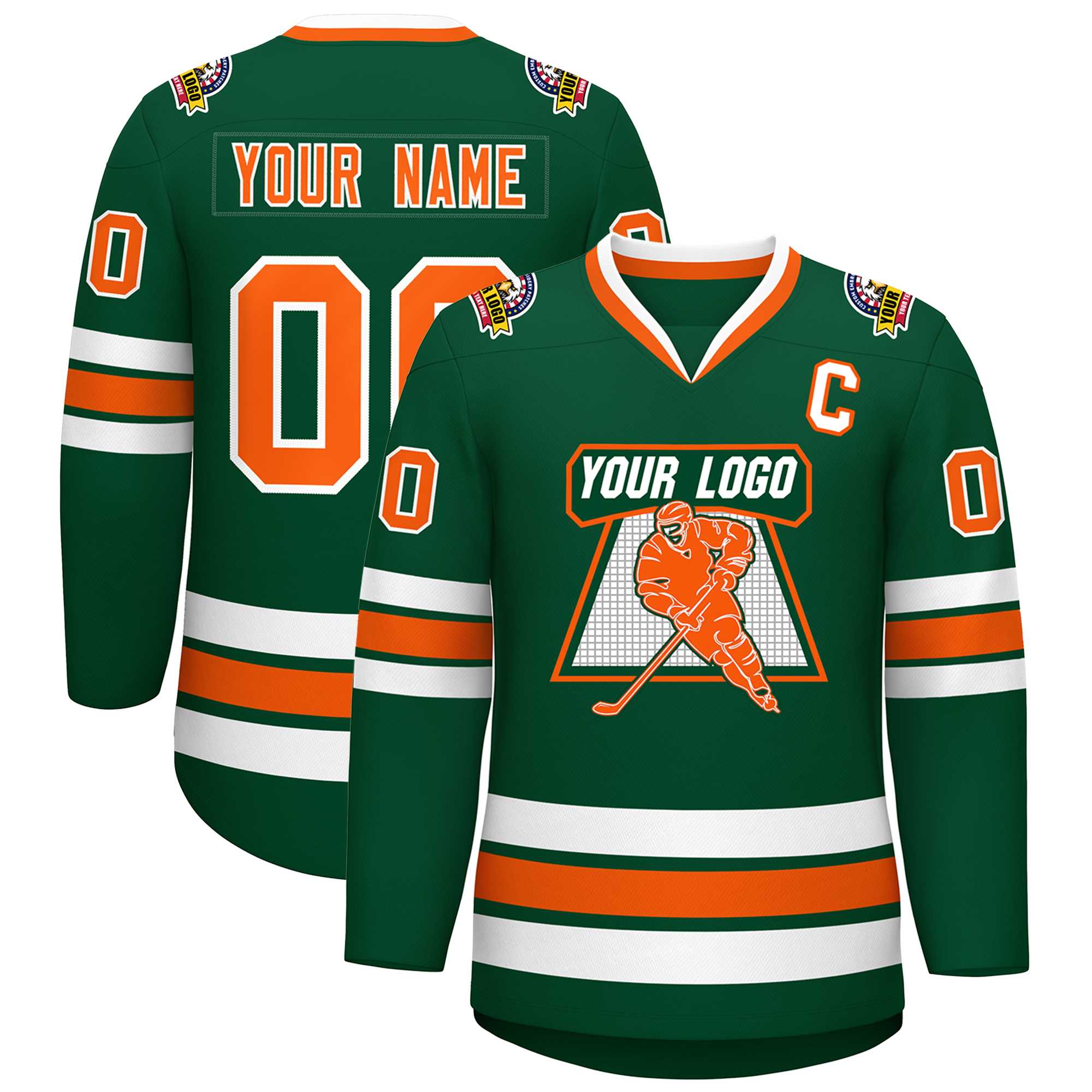 Maillot de hockey de style classique vert orange-blanc personnalisé