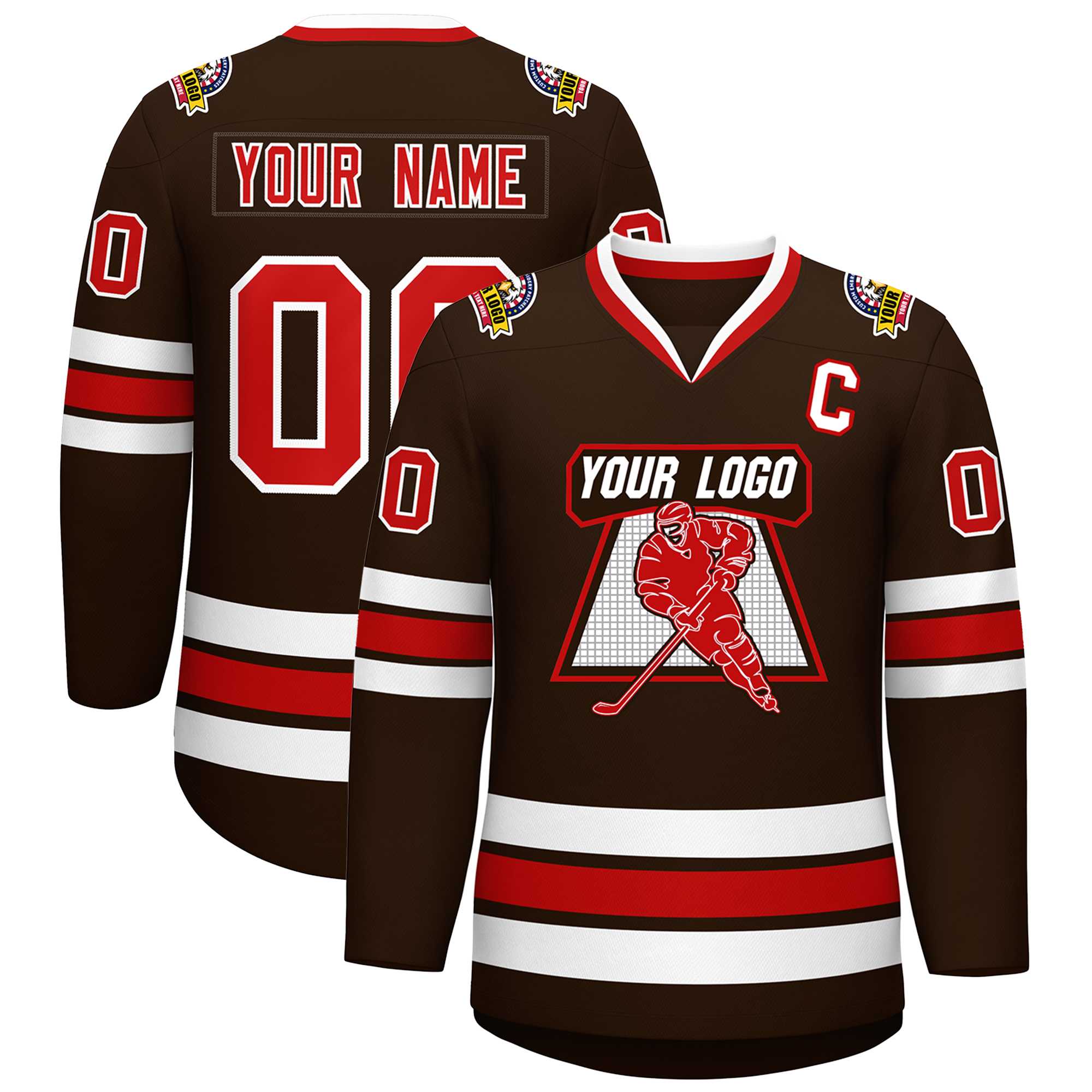 Custom Brown Red-White Classic Style Hockey Jersey