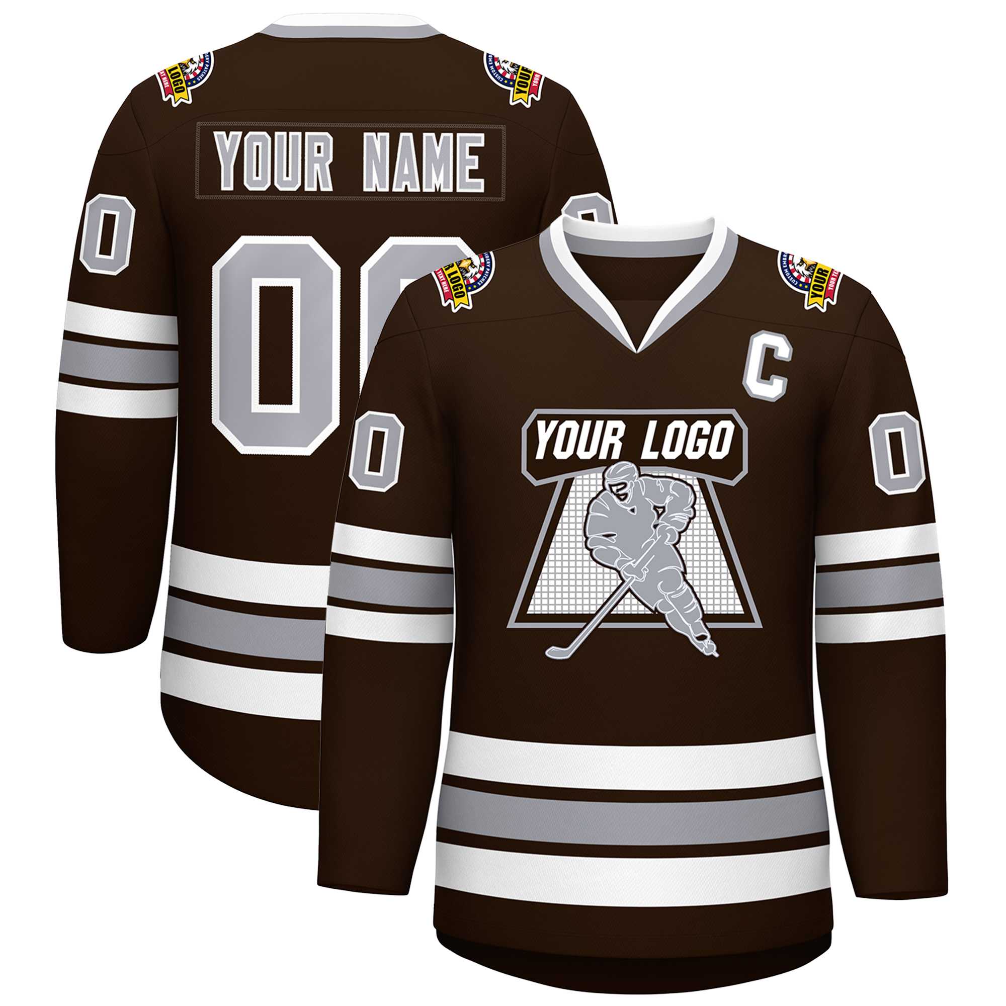 Custom Brown Gray-White Classic Style Hockey Jersey