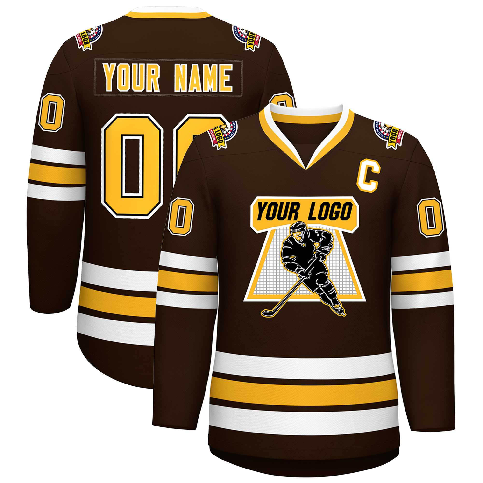 Custom Brown Gold Black-White Classic Style Hockey Jersey