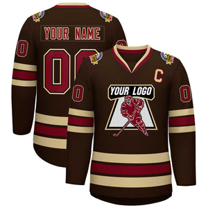 Custom Brown Crimson-Black Classic Style Hockey Jersey