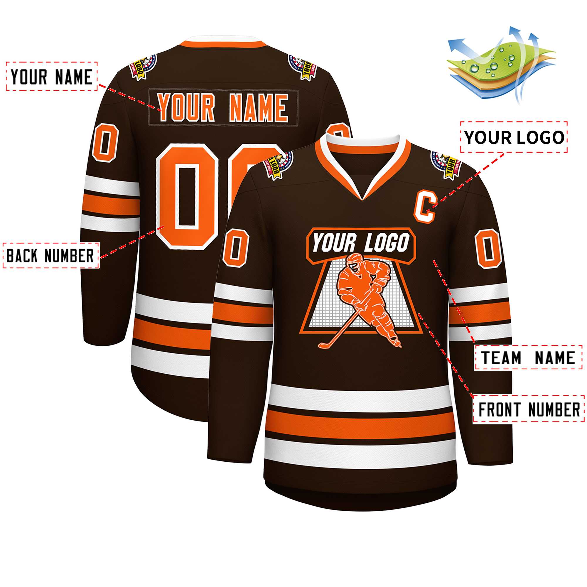 Maillot de hockey de style classique marron orange-blanc personnalisé