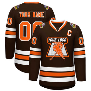 Custom Brown Orange-White Classic Style Hockey Jersey