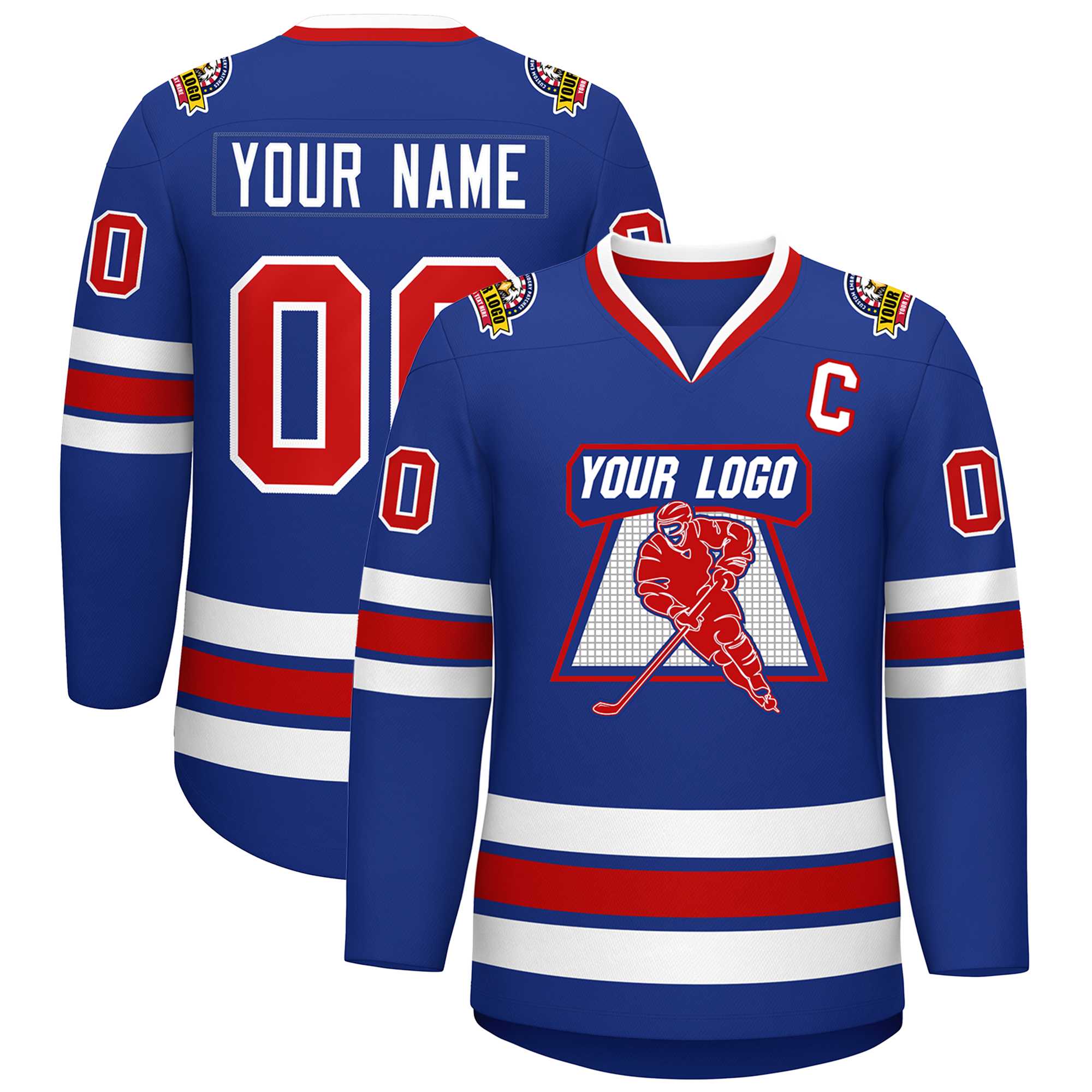 Custom Royal Red-White Classic Style Hockey Jersey