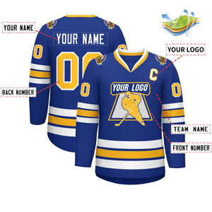 Custom Royal Gold-White Classic Style Hockey Jersey