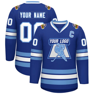 Custom Royal White-Light Blue Classic Style Hockey Jersey