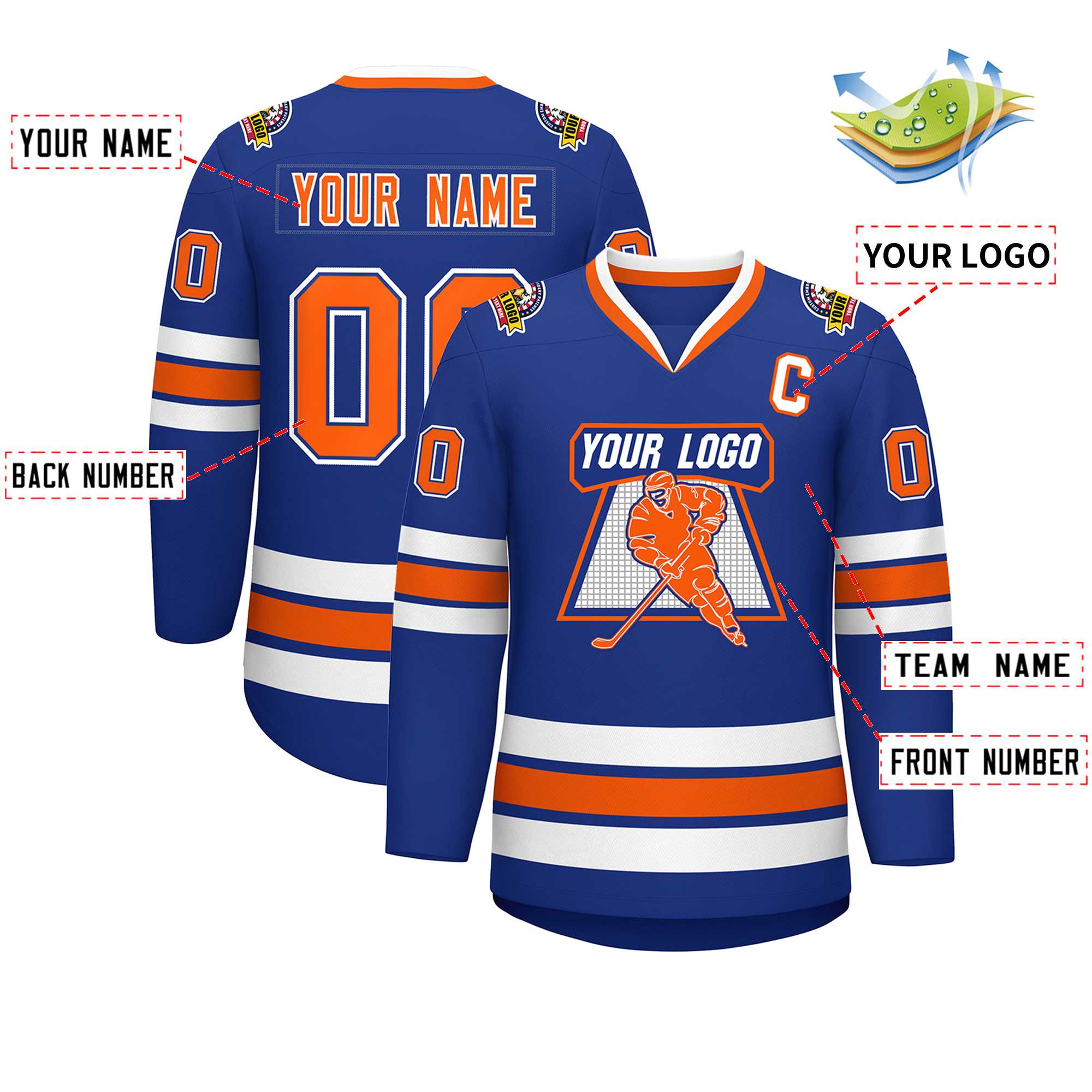 Custom Royal Orange Royal-White Classic Style Hockey Jersey