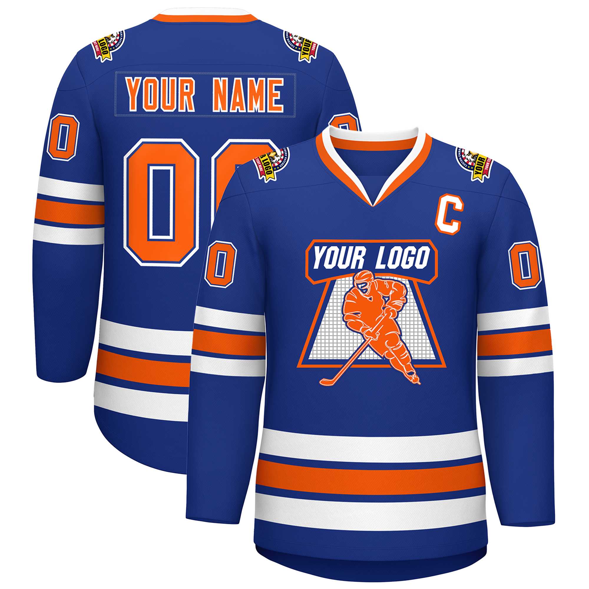 Maillot de hockey personnalisé de style classique Royal Orange Royal-White