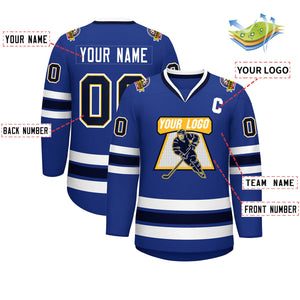 Custom Royal Navy Gold-White Classic Style Hockey Jersey