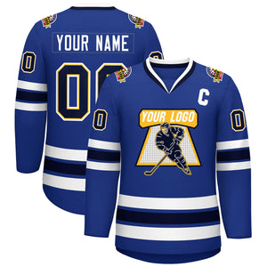 Custom Royal Navy Gold-White Classic Style Hockey Jersey