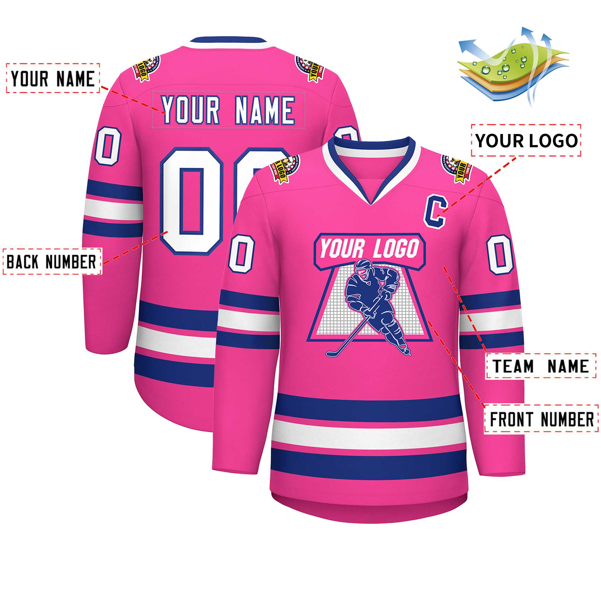 Maillot de hockey de style classique rose blanc-royal personnalisé