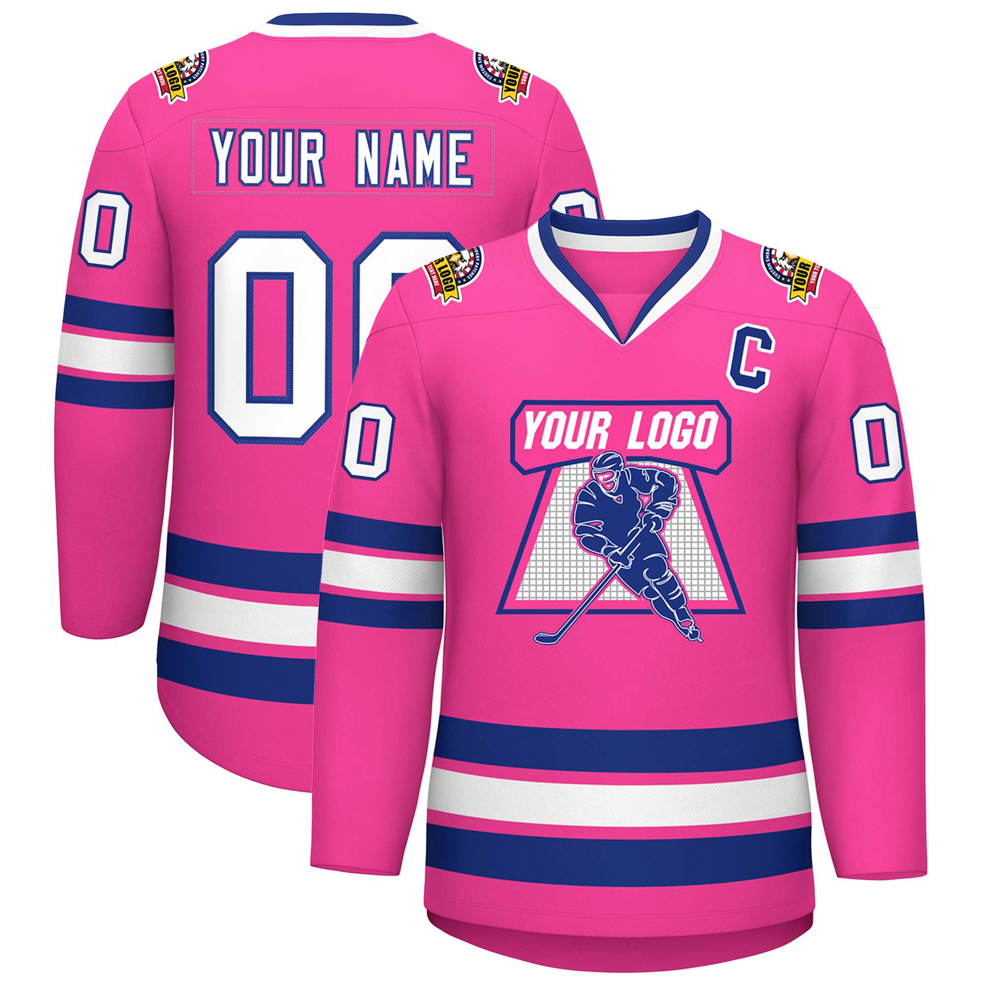 Maillot de hockey de style classique rose blanc-royal personnalisé