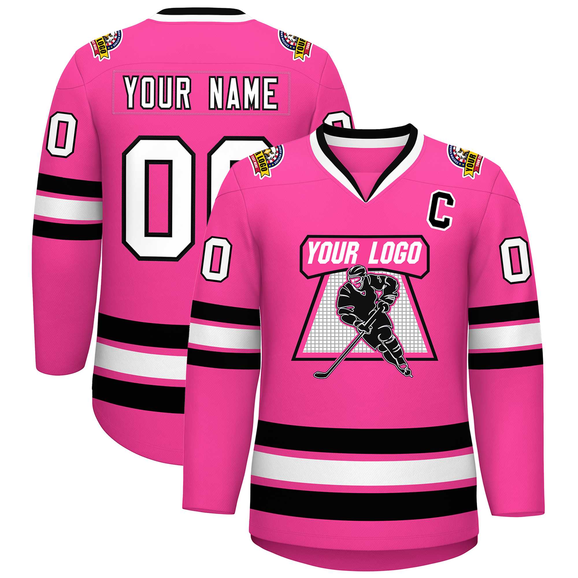 Custom Pink White-Black Classic Style Hockey Jersey