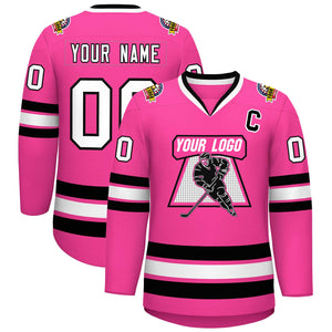 Maillot de hockey de style classique rose blanc-noir personnalisé