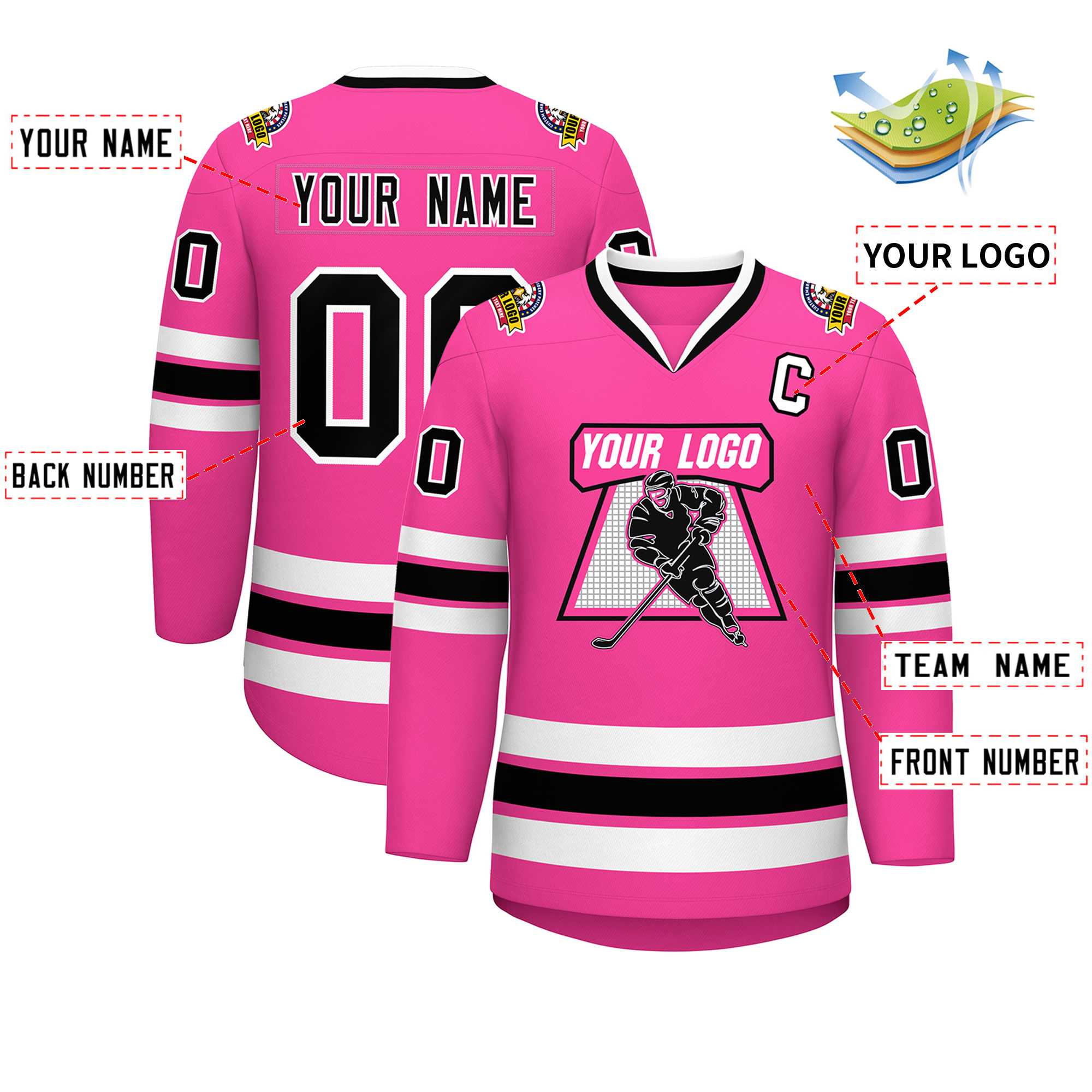 Custom Pink Black-White Classic Style Hockey Jersey