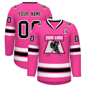 Maillot de hockey de style classique rose noir-blanc personnalisé