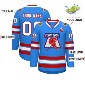 Custom Powder Blue White Royal-Red Classic Style Hockey Jersey