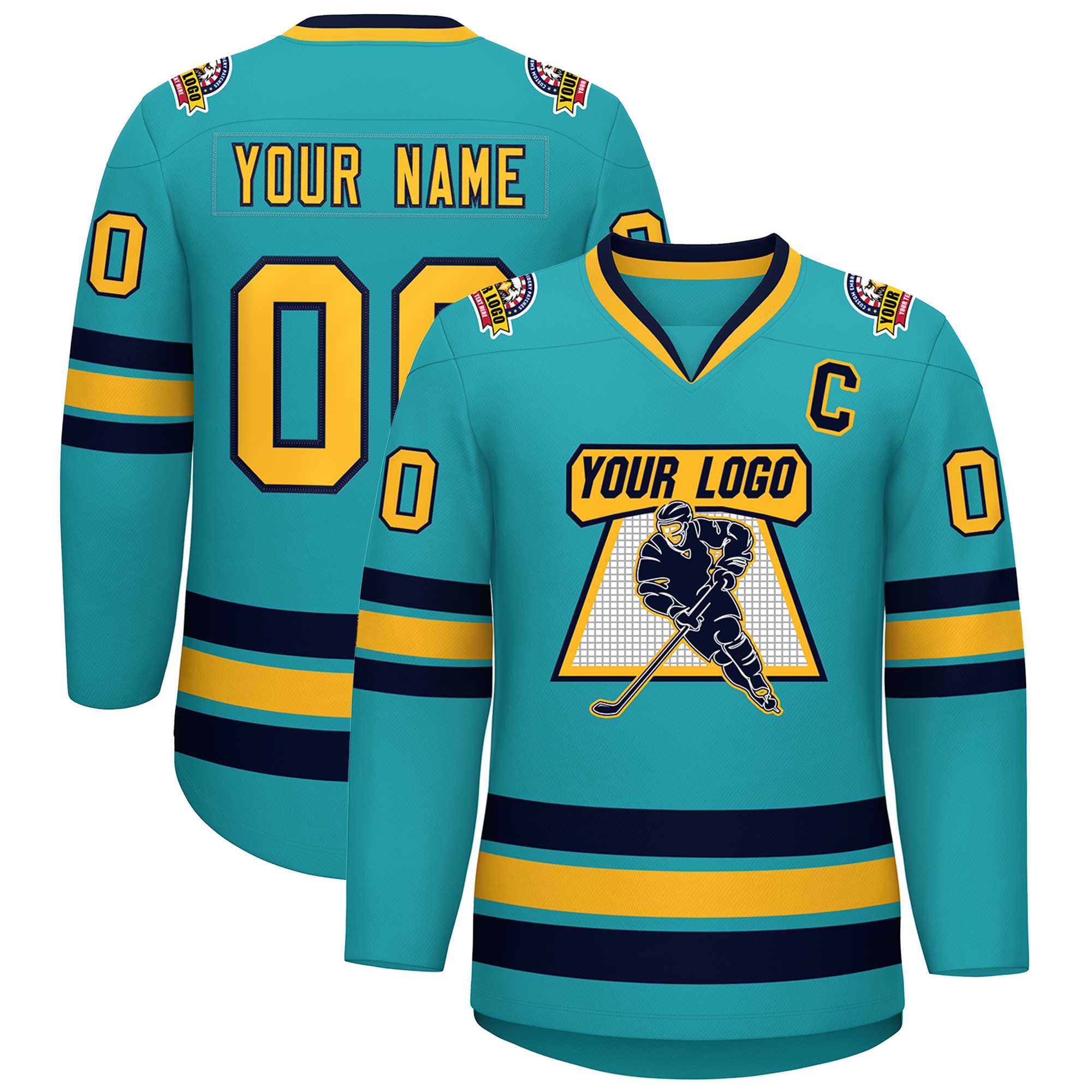 Maillot de hockey de style classique Aqua Gold-Navy personnalisé