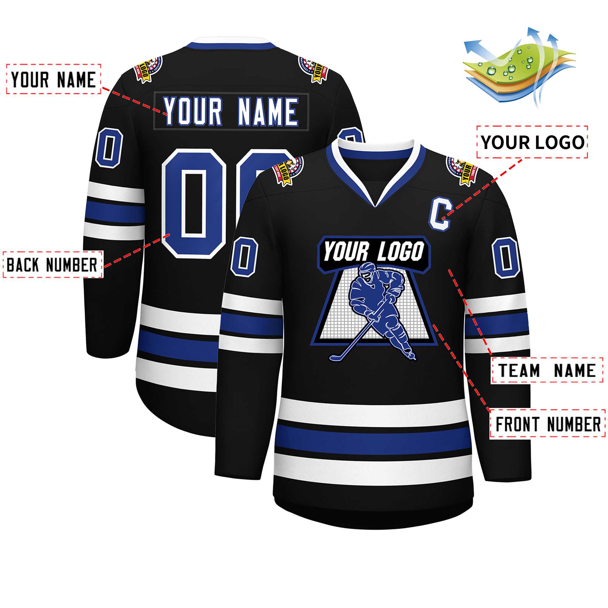 Custom Black Royal-White Classic Style Hockey Jersey