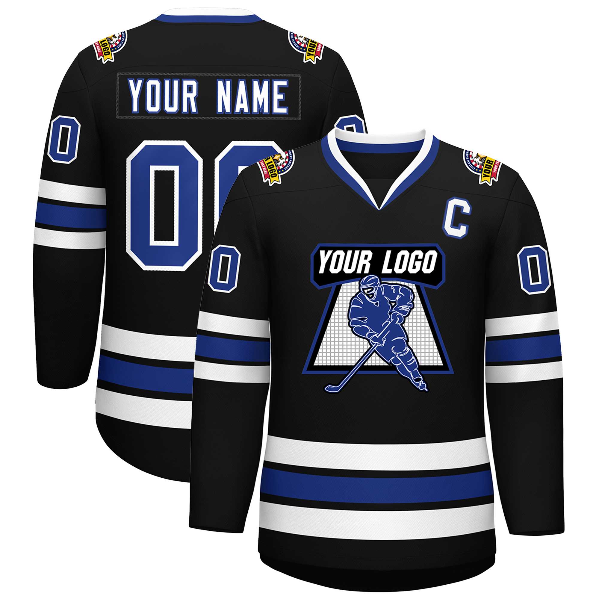 Custom Black Royal-White Classic Style Hockey Jersey