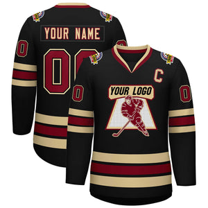 Custom Black Crimson-Black Classic Style Hockey Jersey