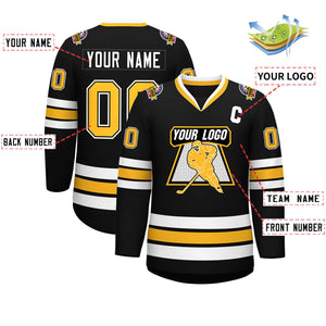 Custom Black Gold Black-White Classic Style Hockey Jersey