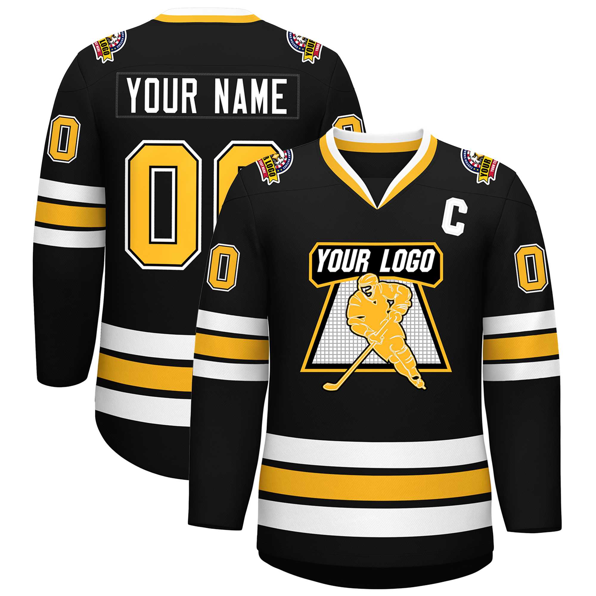 Custom Black Gold Black-White Classic Style Hockey Jersey