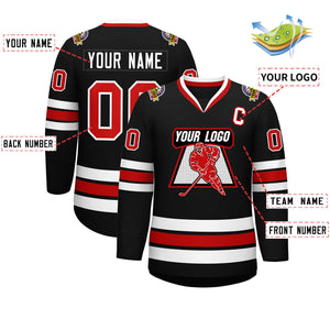 Custom Black Red-White Classic Style Hockey Jersey