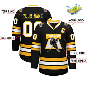 Custom Black White-Gold Classic Style Hockey Jersey