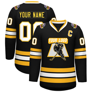 Custom Black White-Gold Classic Style Hockey Jersey