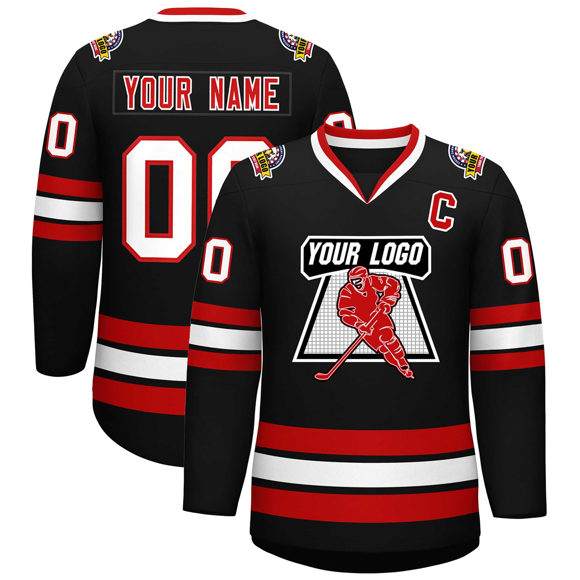 Custom Black White-Red Classic Style Hockey Jersey