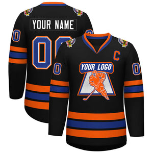 Maillot de hockey de style classique noir royal blanc-orange personnalisé