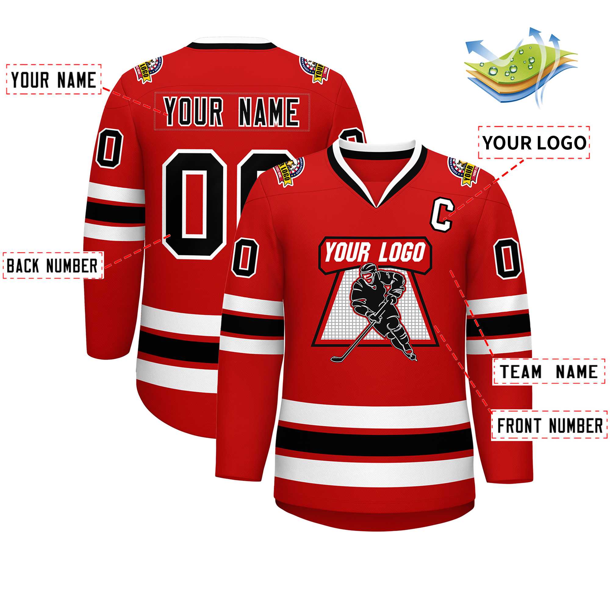 Custom Red Black-White Classic Style Hockey Jersey