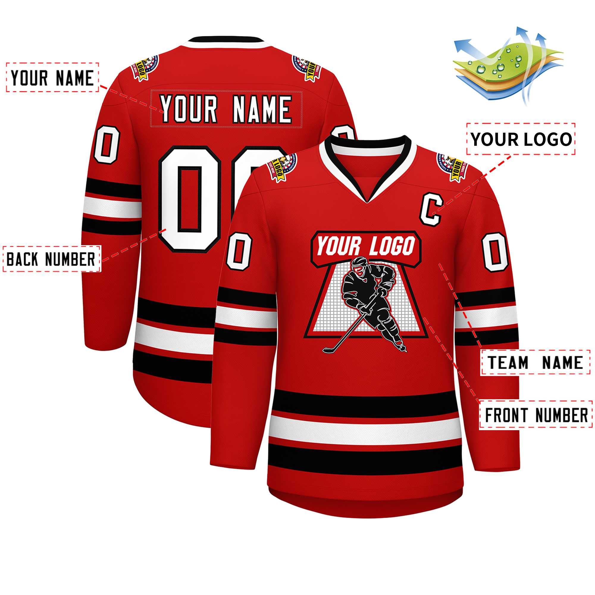 Custom Red White-Black Classic Style Hockey Jersey