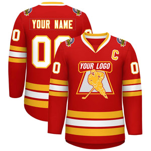 Custom Red White-Gold Classic Style Hockey Jersey