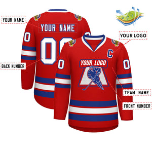 Custom Red White-Royal Classic Style Hockey Jersey