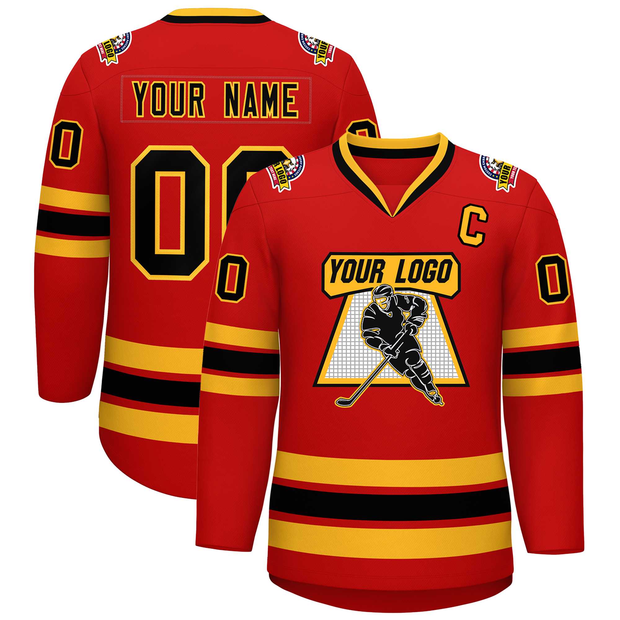 Custom Red Black-Gold Classic Style Hockey Jersey