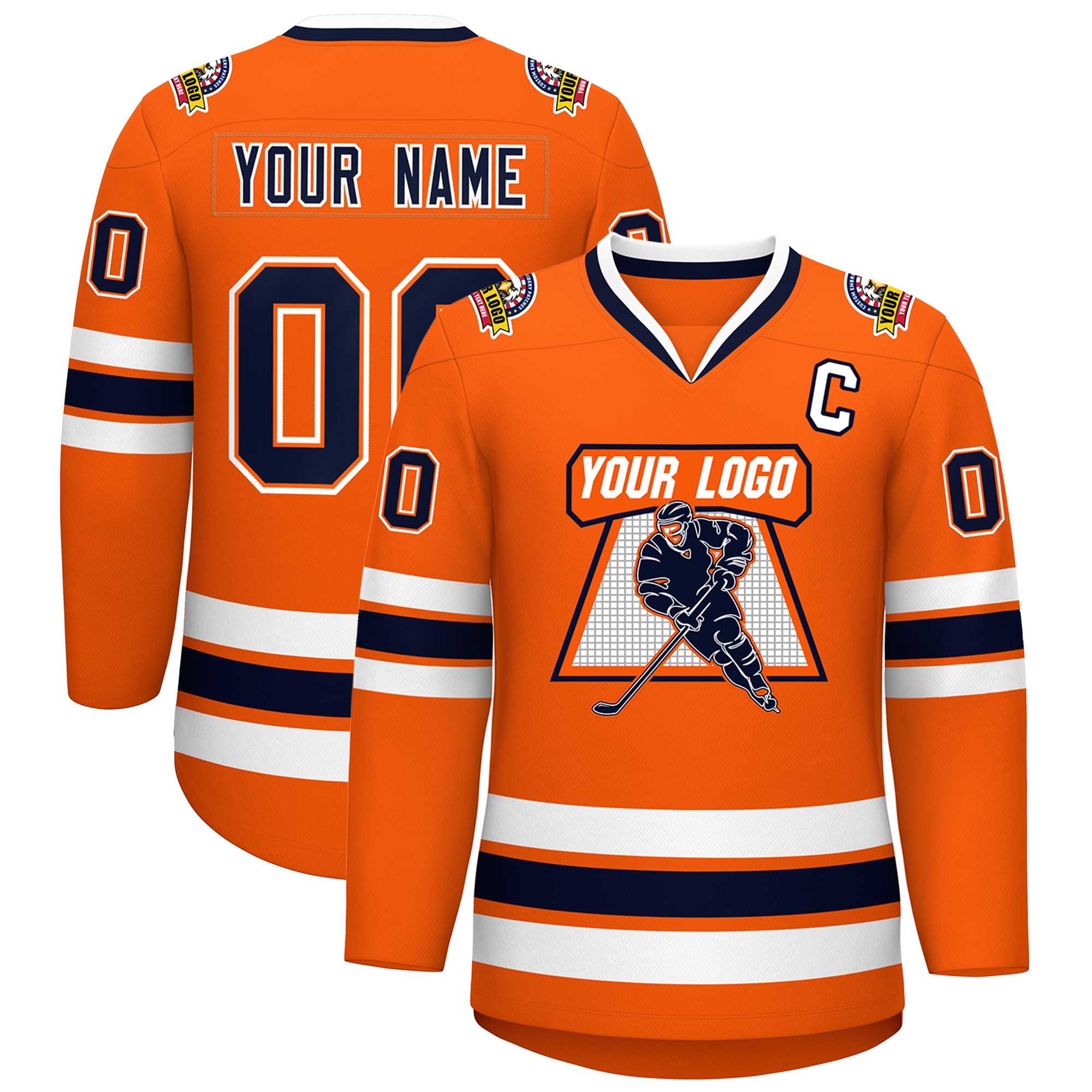 Maillot de hockey de style classique orange marine orange-blanc personnalisé