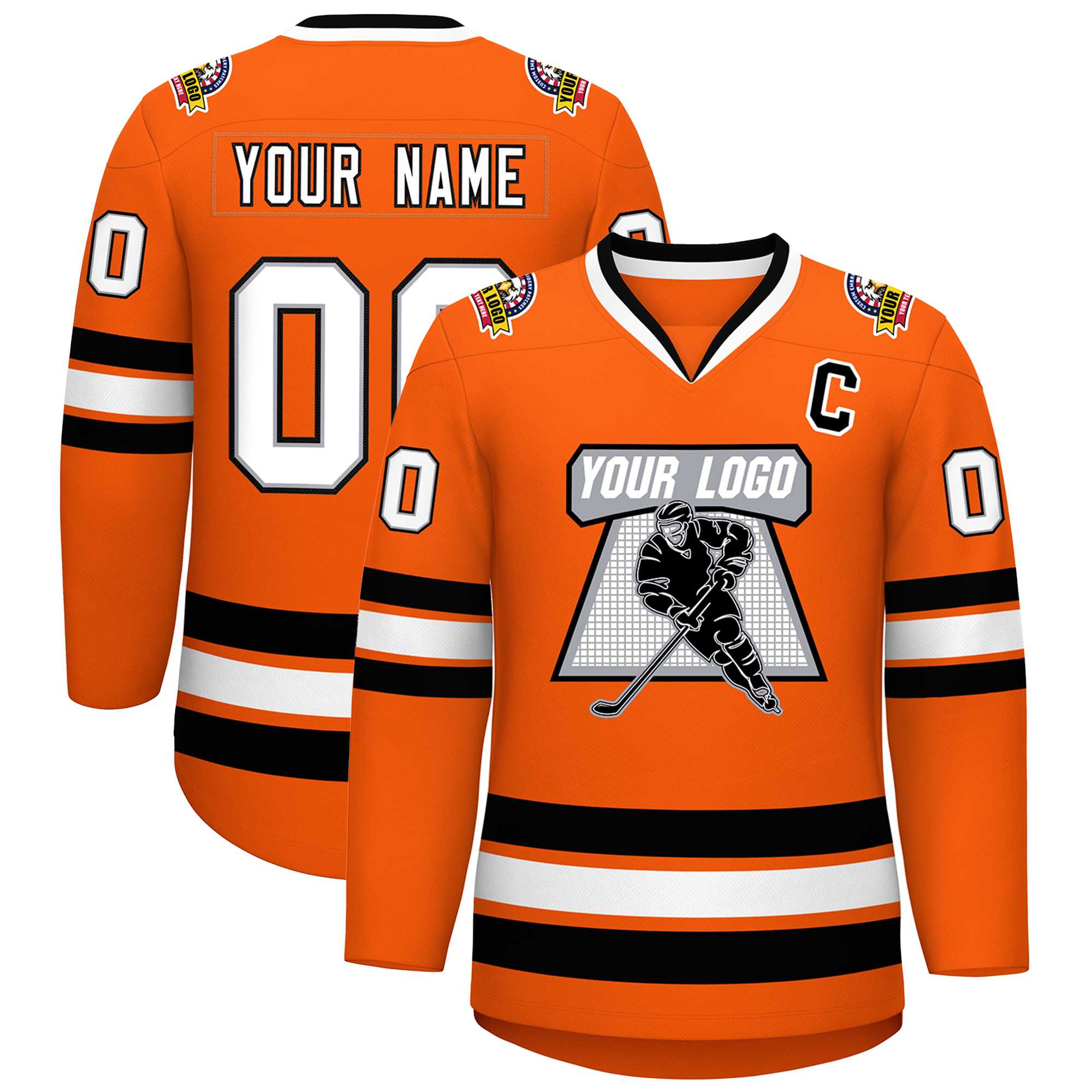 Maillot de hockey de style classique personnalisé orange blanc gris-noir