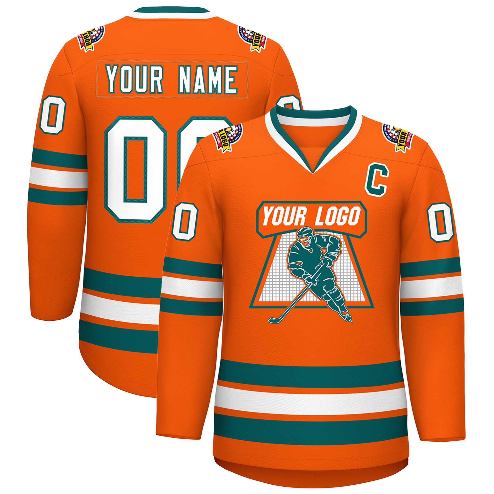 Custom Orange White-Aqua Classic Style Hockey Jersey