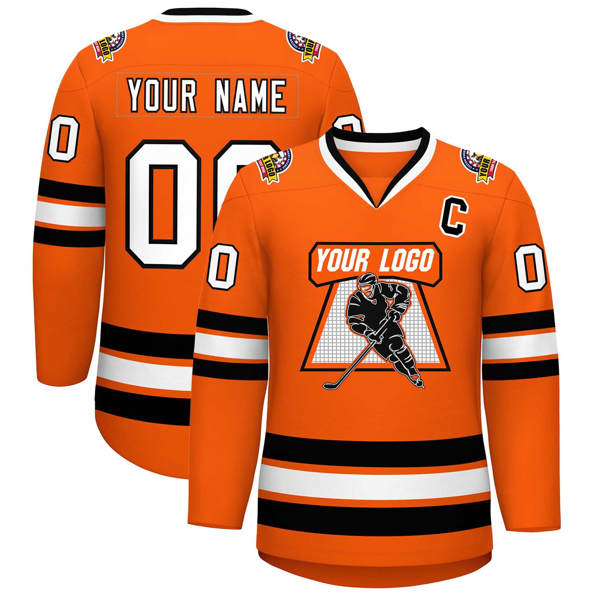 Custom Orange White-Black Classic Style Hockey Jersey